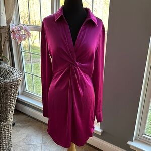 Chic Fuchsia Twist-Front Dress